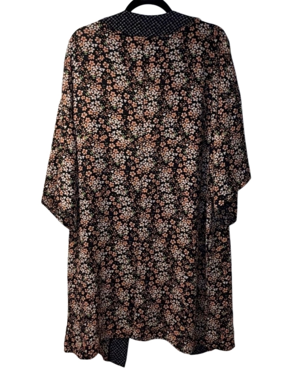 August Mist Women Floral Kimono Cardigan Black Peach Green OS - Picture 5 of 9
